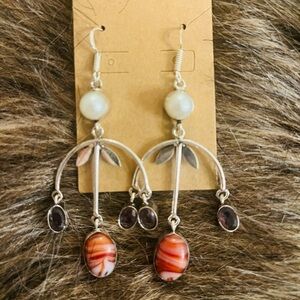 Elegant Silver and Red Gemstone Dangle Earrings